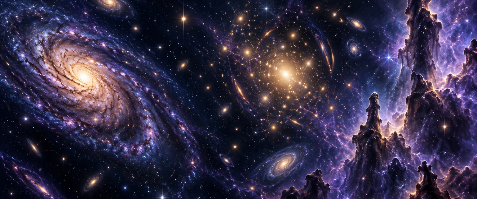 Galaxies, star clusters, and towering pillars of glowing interstellar gas