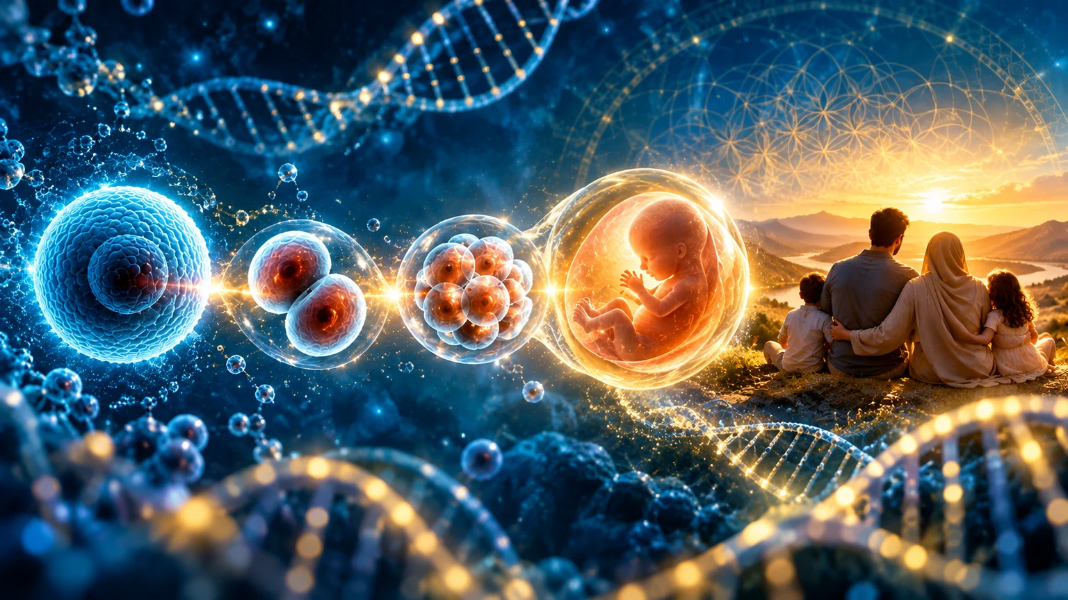 Conceptual progression from a single cell through reproduction and pregnancy to human family life