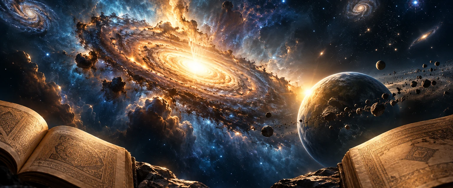 Cosmic formation between open scriptural books