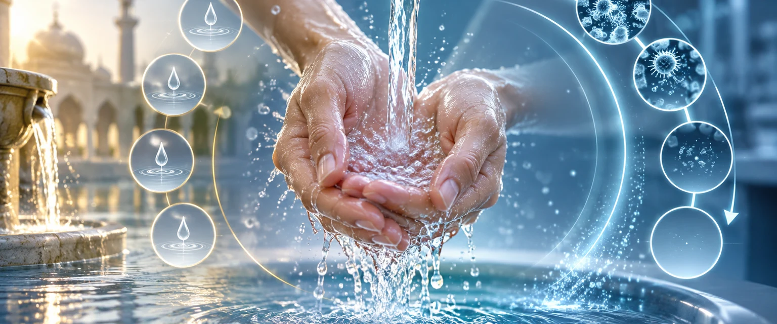 Repeated handwashing shown beside a diminishing microbial burden